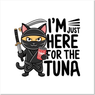 One design features a sneaky ninja cat with a katana in one hand and a can of tuna in the other. (6) Posters and Art